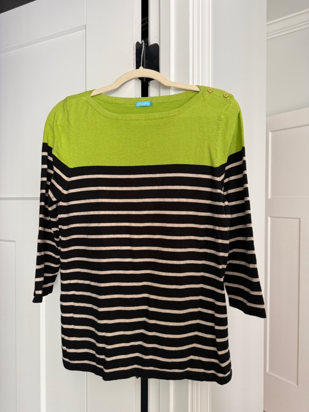J. McLaughlin striped green blue sweater lightweight‎ pullover modal